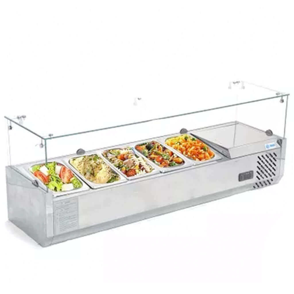 Barra fría para ensaladas en restaurante y buffet
