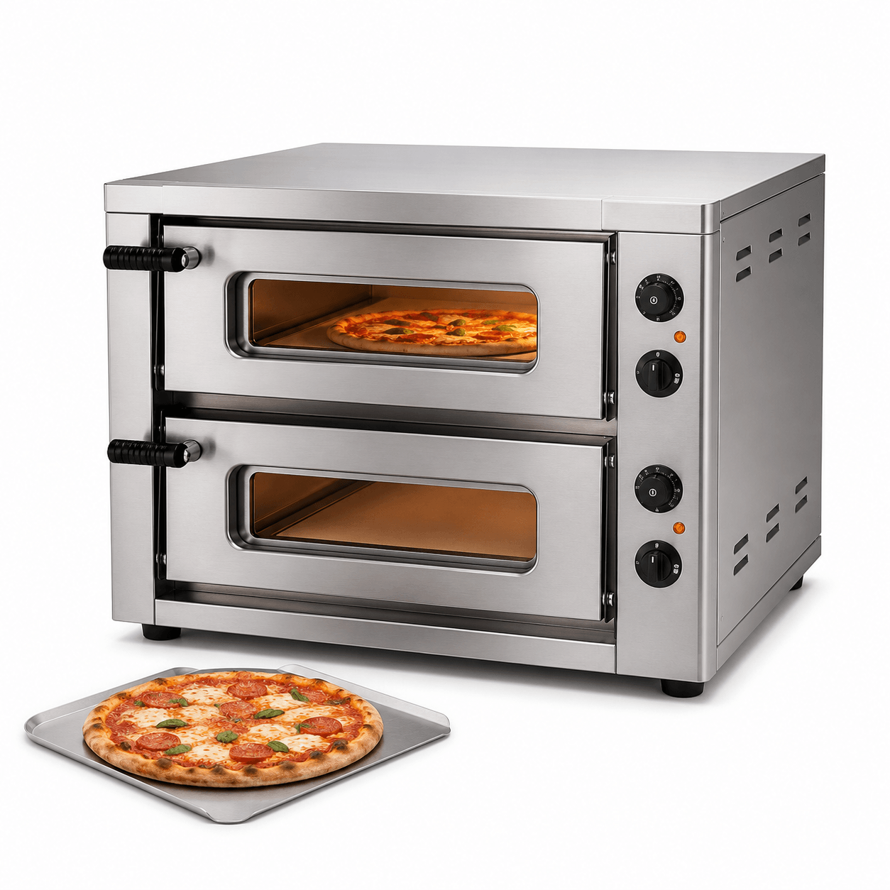Horno profesional de dos cámaras para cocinar pizzas