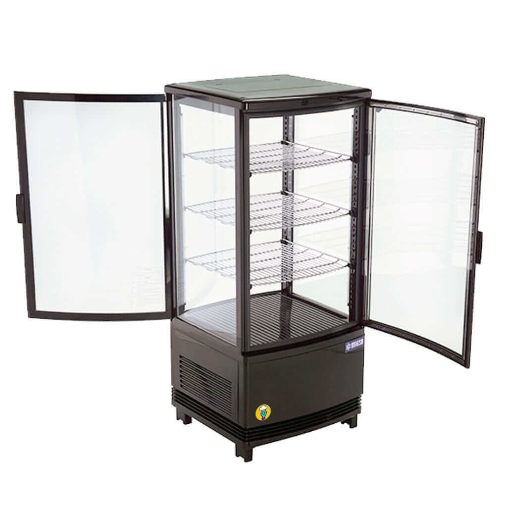 Refrigerador panorámico Migsa tipo exhibidor con vidrio para mostrar bebidas y alimentos refrigerados