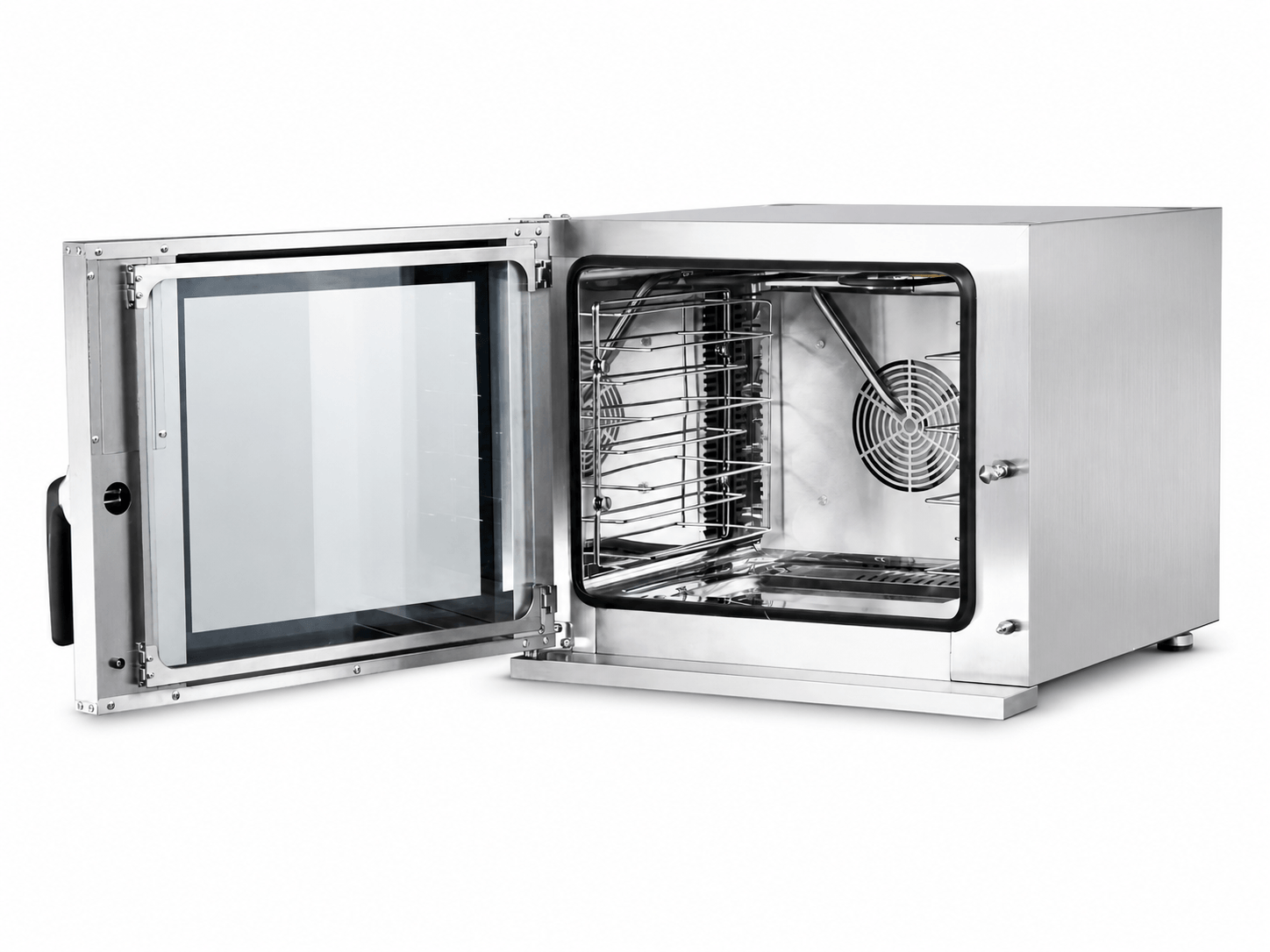 Horno de convección Migsa HDM-600 con puerta abierta e interior de acero inoxidable
