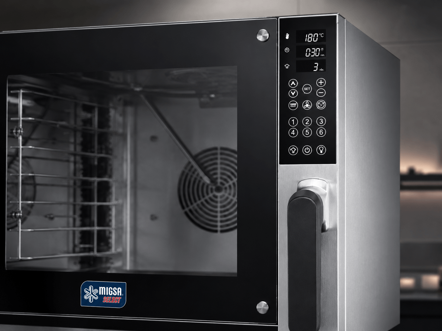 Panel digital del horno de convección Migsa HDM-600 con control de temperatura y tiempo
