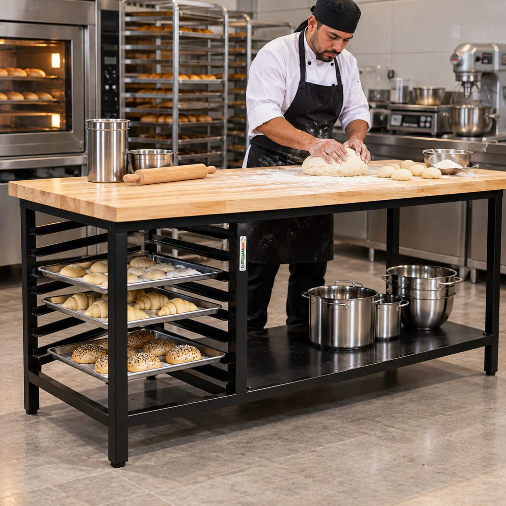 Mesa Bathammex MGM madera en uso de panaderia profesional