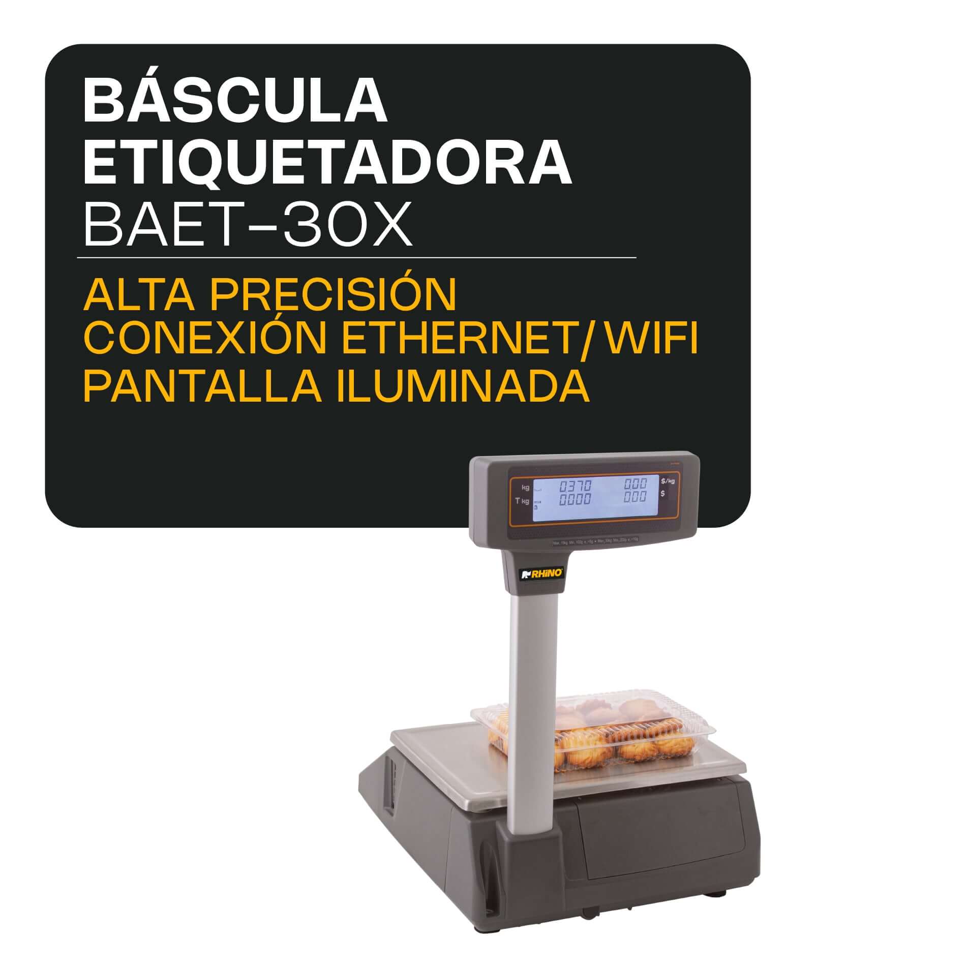 Bascula etiquetadora Rhino BAET-30X mostrando el plato de acero inoxidable