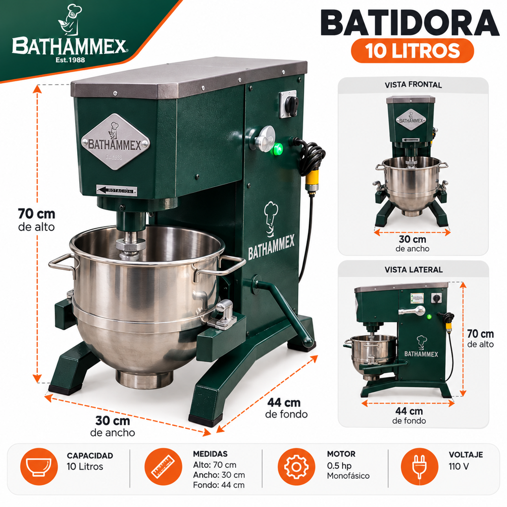 Infografía técnica BATHAMMEX B10 capacidad 10 litros