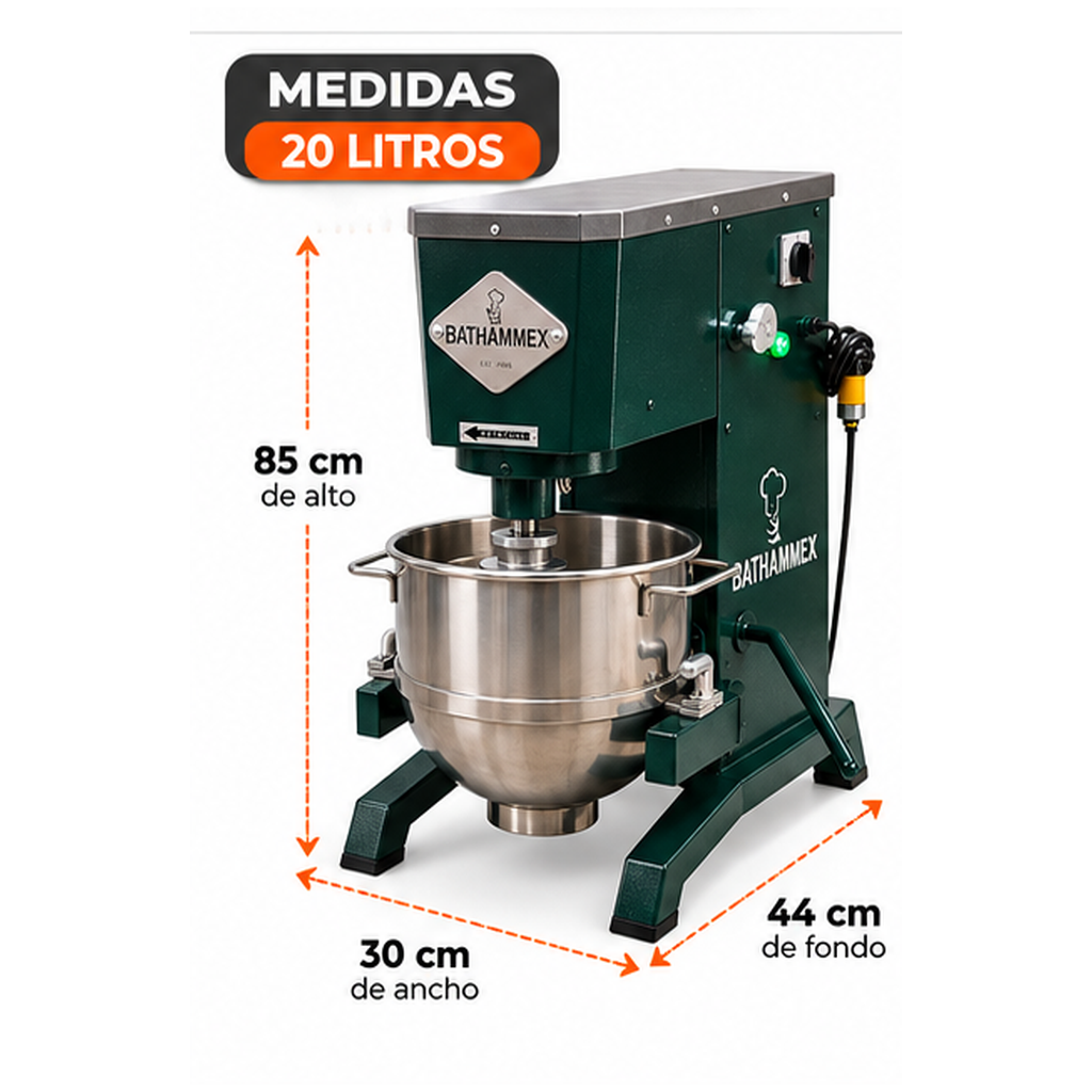 Medidas batidora BATHAMMEX B20: 85 cm alto, 30 cm ancho, 44 cm fondo