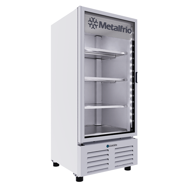 Congelador Metalfrio CVC-15 con helados y alimentos congelados en exhibición