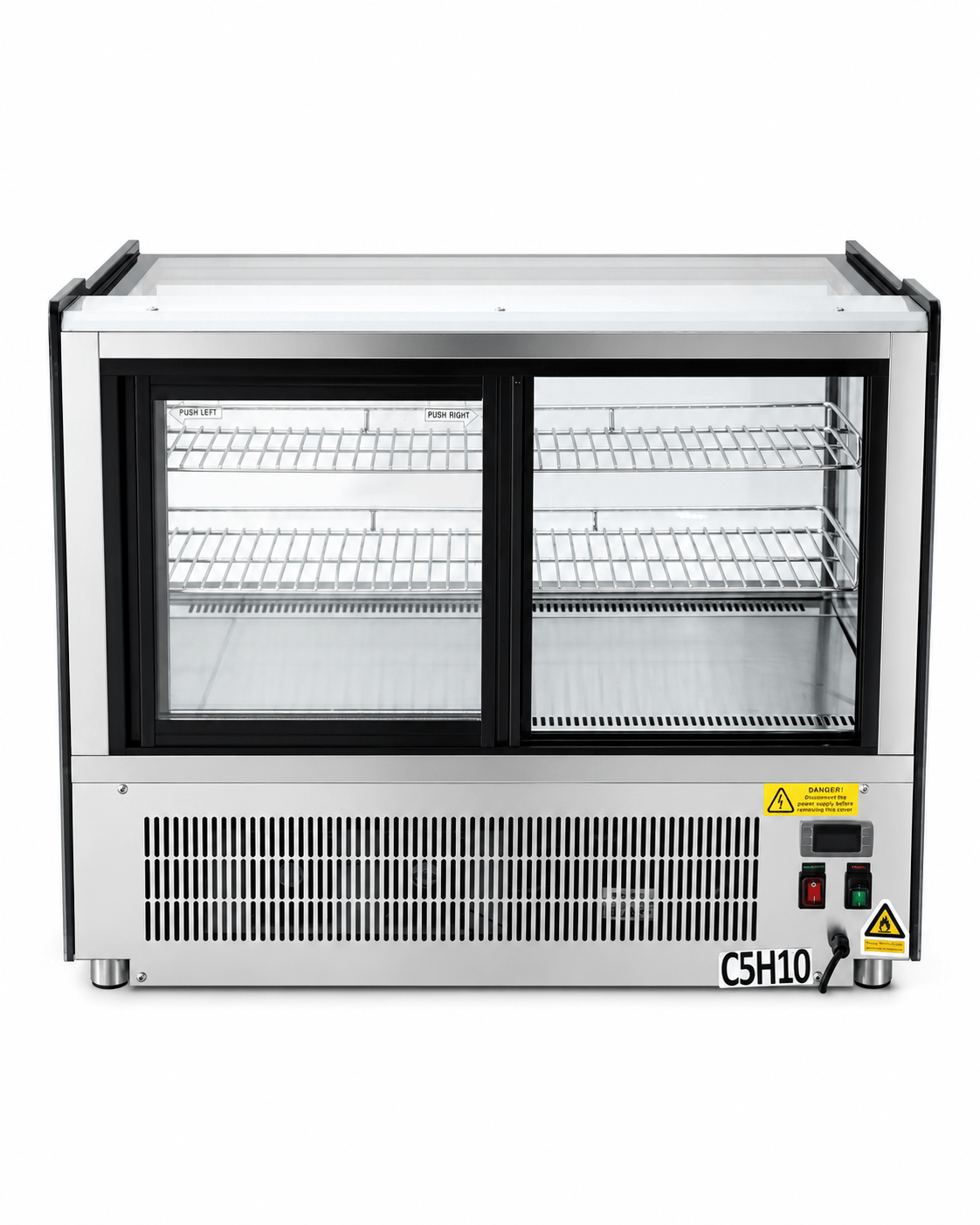 Vista trasera de vitrina refrigerada Gelum-Deli GD-VFG-MR-66 con puertas corredizas y control electrónico