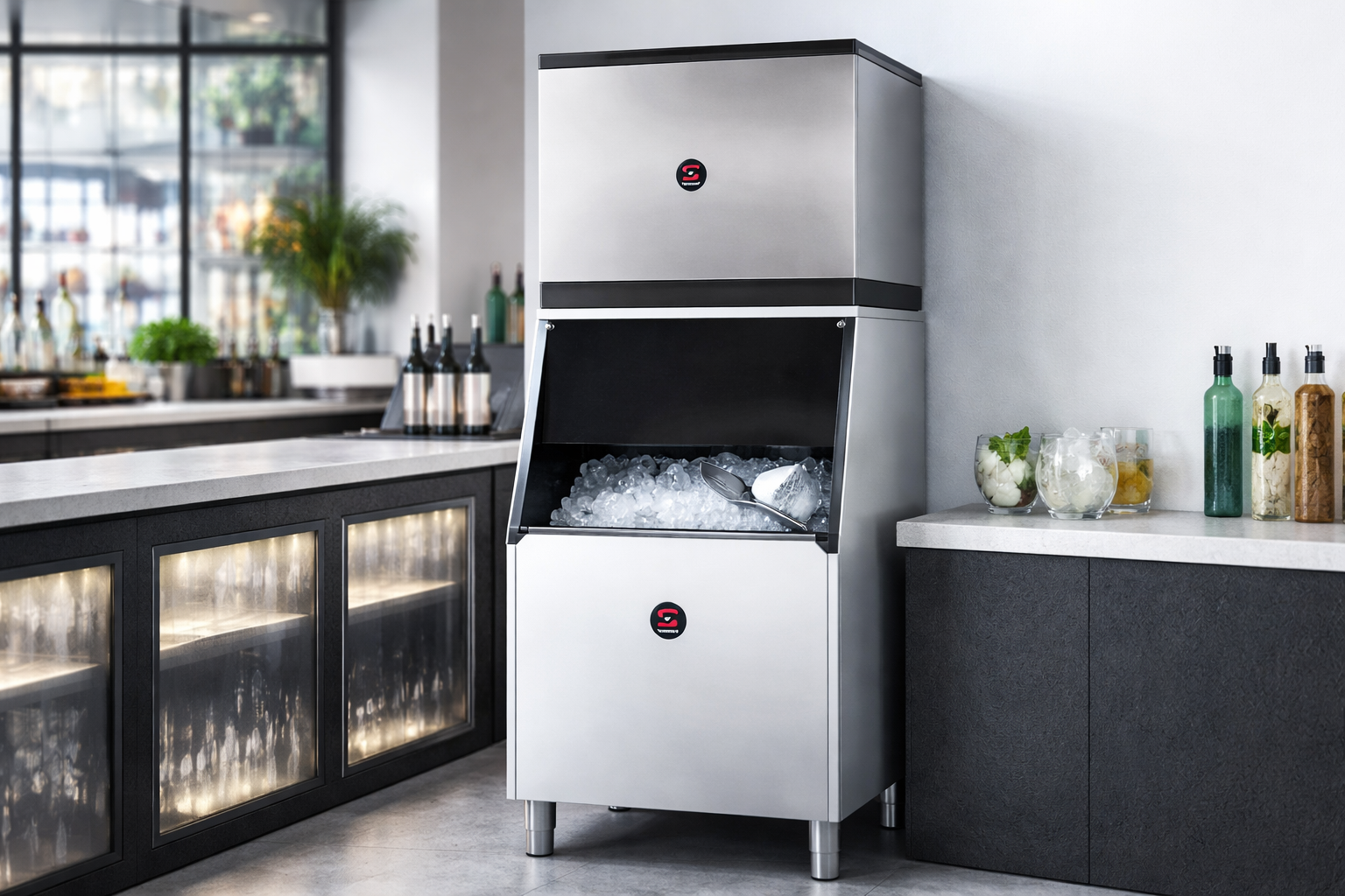 maquina de hielo industrial para negocio en cubo y frappe