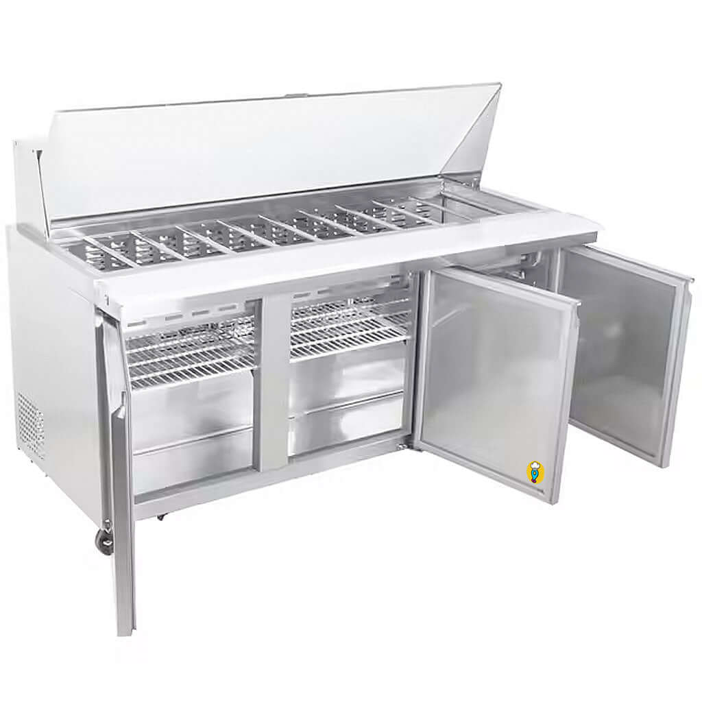 Mesa-fria-para-ensaladas-icehaus-ME-3P-SS-01-puertas-abiertas-parrillas