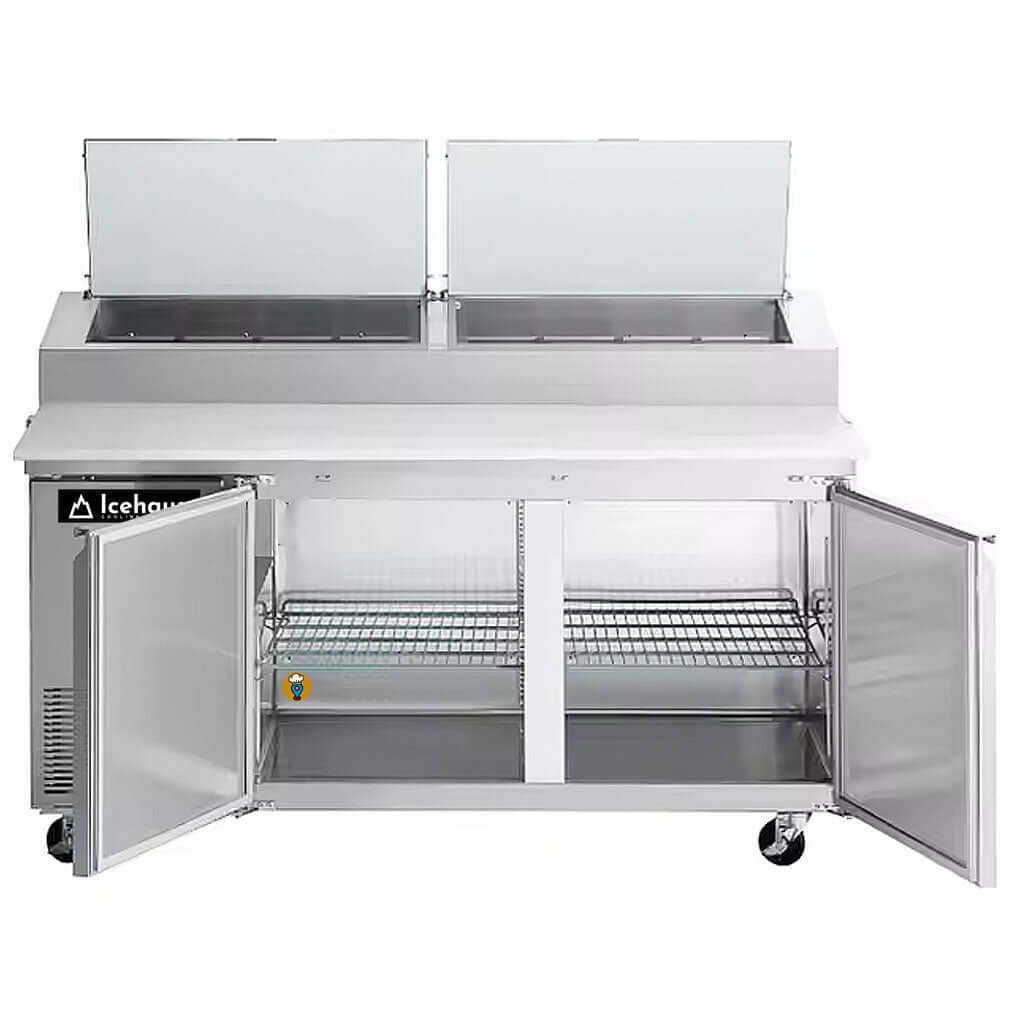 Mesa-fria-para-pizza-icehaus-MP-1P-SS-02-puertas-abiertas-parrilas