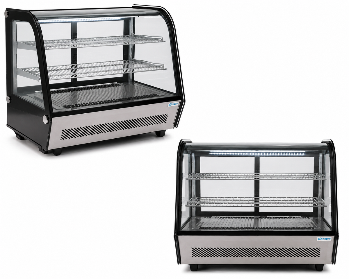 Vitrina refrigerada sobre mostrador Migsa RTW-120L vista frontal y lateral