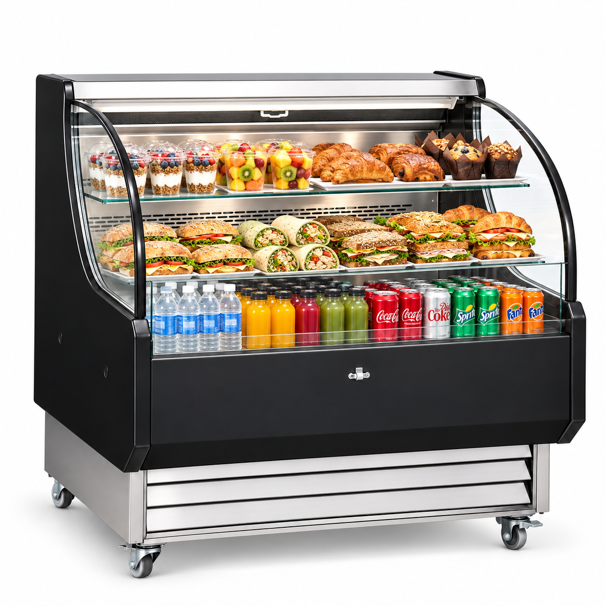Tramo refrigerado MIGSA RTS-186L con alimentos y bebidas en exhibición