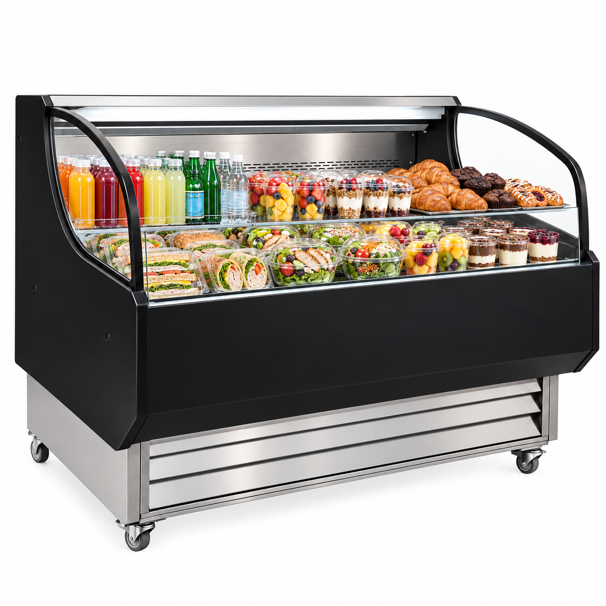 Vitrina refrigerada MIGSA RTS-370L con alimentos y bebidas en exhibición