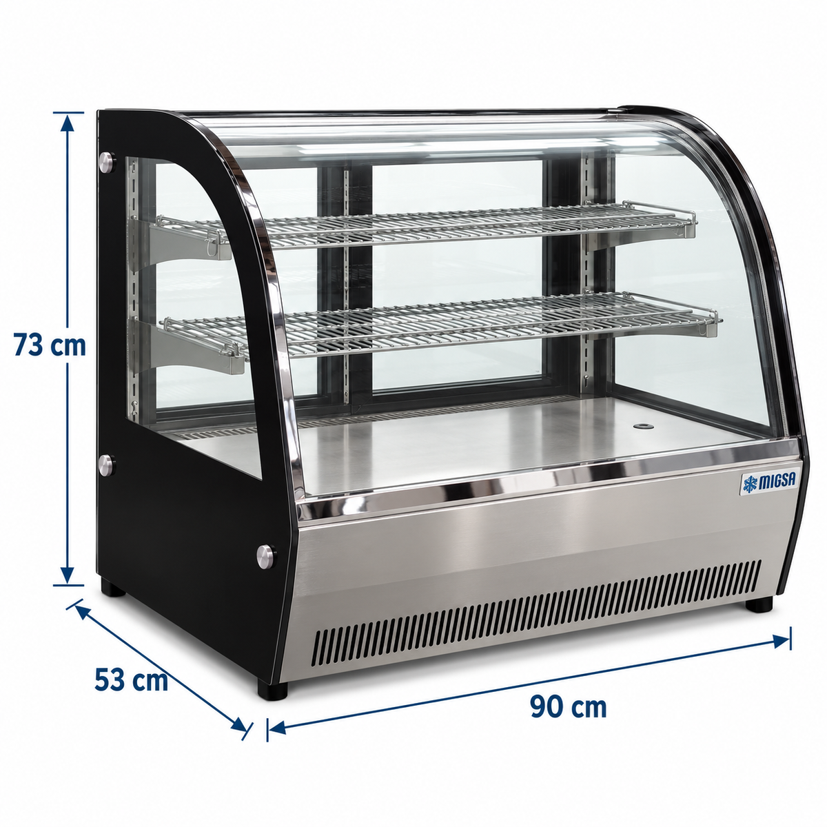 Vitrina refrigerada MIGSA GN-900CT con medidas 90 x 53 x 73 cm