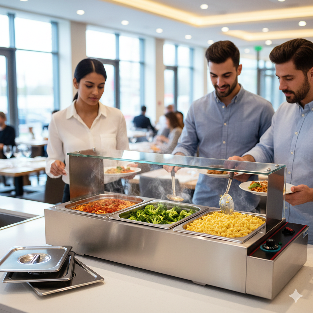 Baño María industrial Migsa BN-B22 eléctrico para cocina profesional (vista lateral)