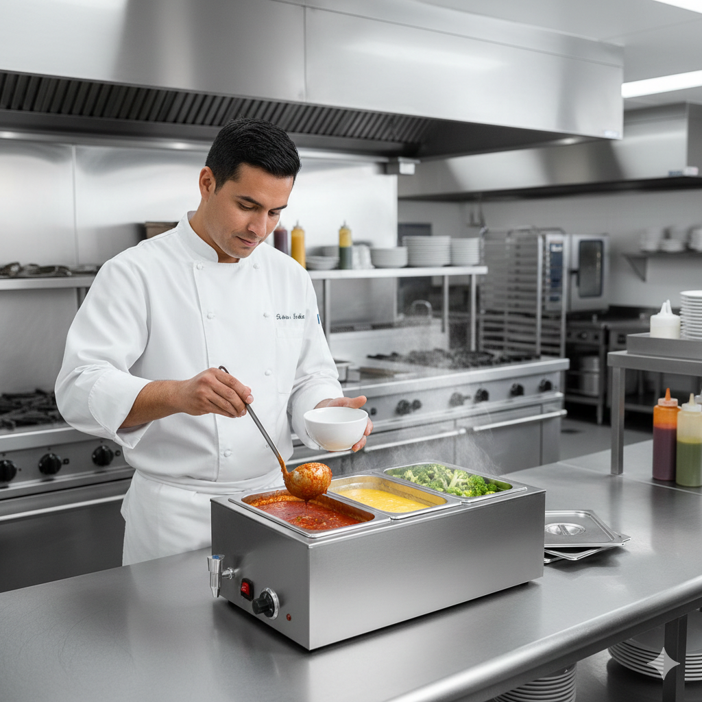 Baño maría Migsa ZCK165AT3 con 3 insertos tercios y tapa para mantener alimentos calientes