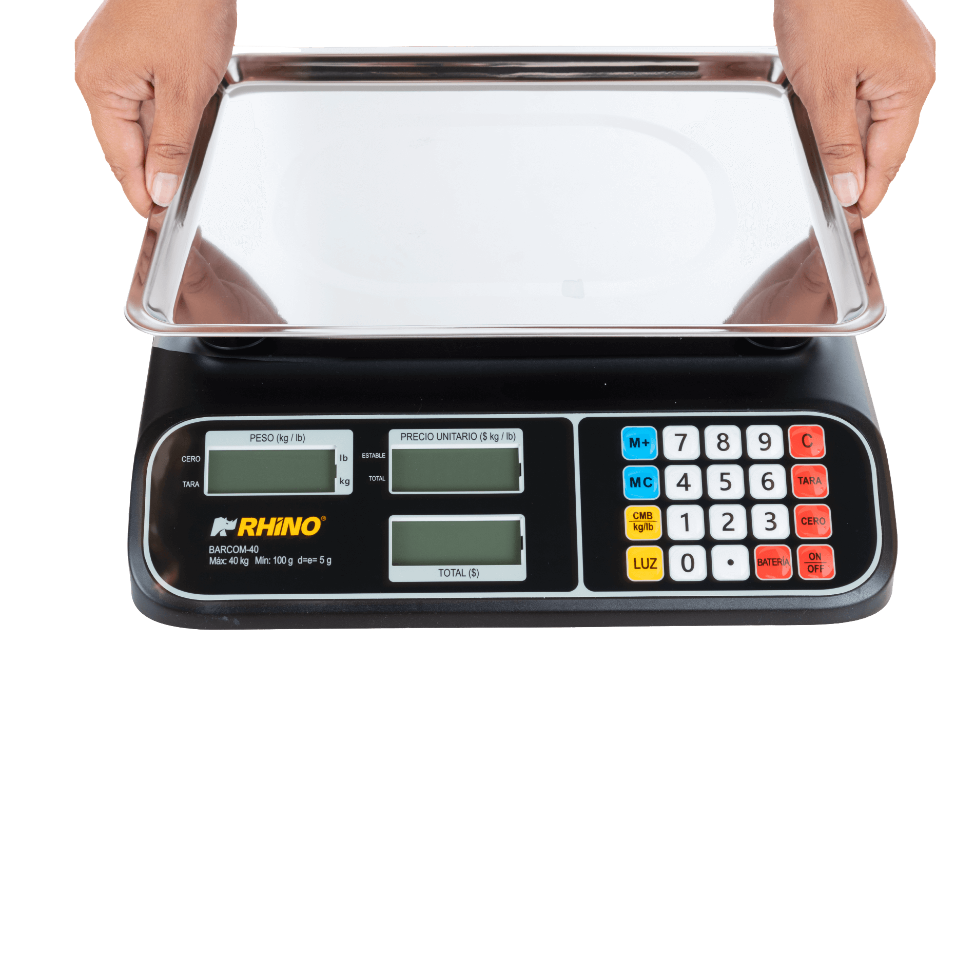 Pantallas digitales iluminadas de la báscula comercial Rhino BARCOM-40