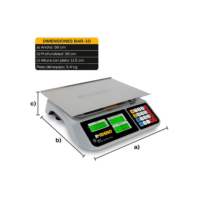 Báscula 60kg Rhino BAR-10 con diseño resistente y funciones avanzadas