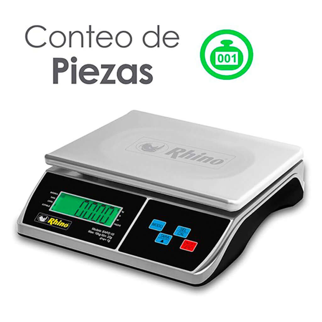 Báscula porcionadora 10 kg Rhino BAPO-10 con plato inoxidable