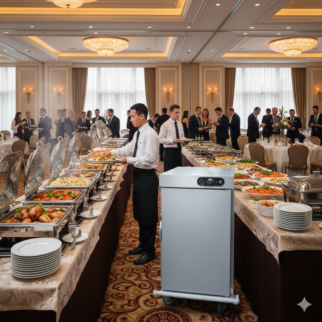 Carro caliente para comida Migsa FW-5 con ruedas de 6 pulgadas y frenos