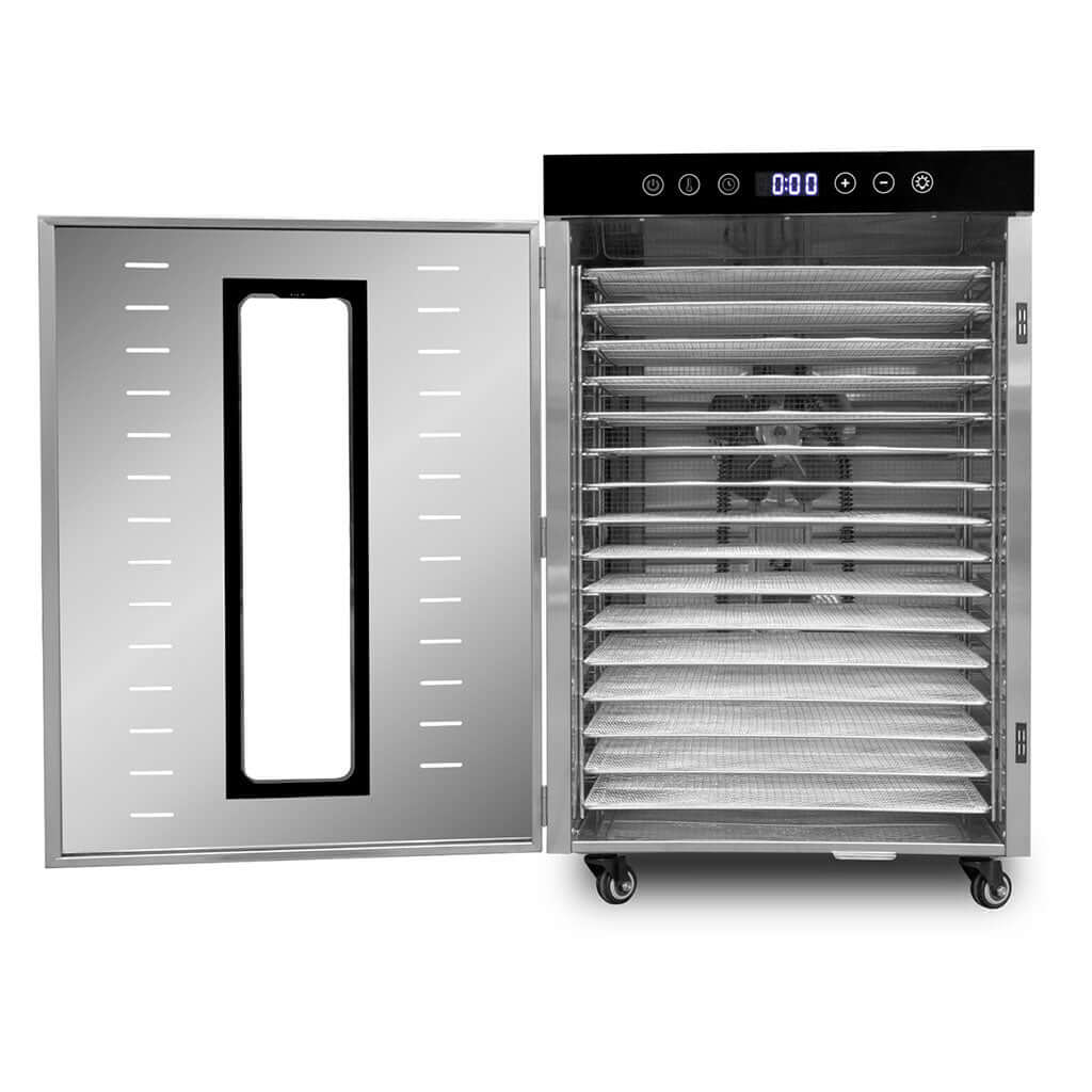 Deshidratador de alimentos Rhino DESALI-16 con puerta abierta y charolas visibles