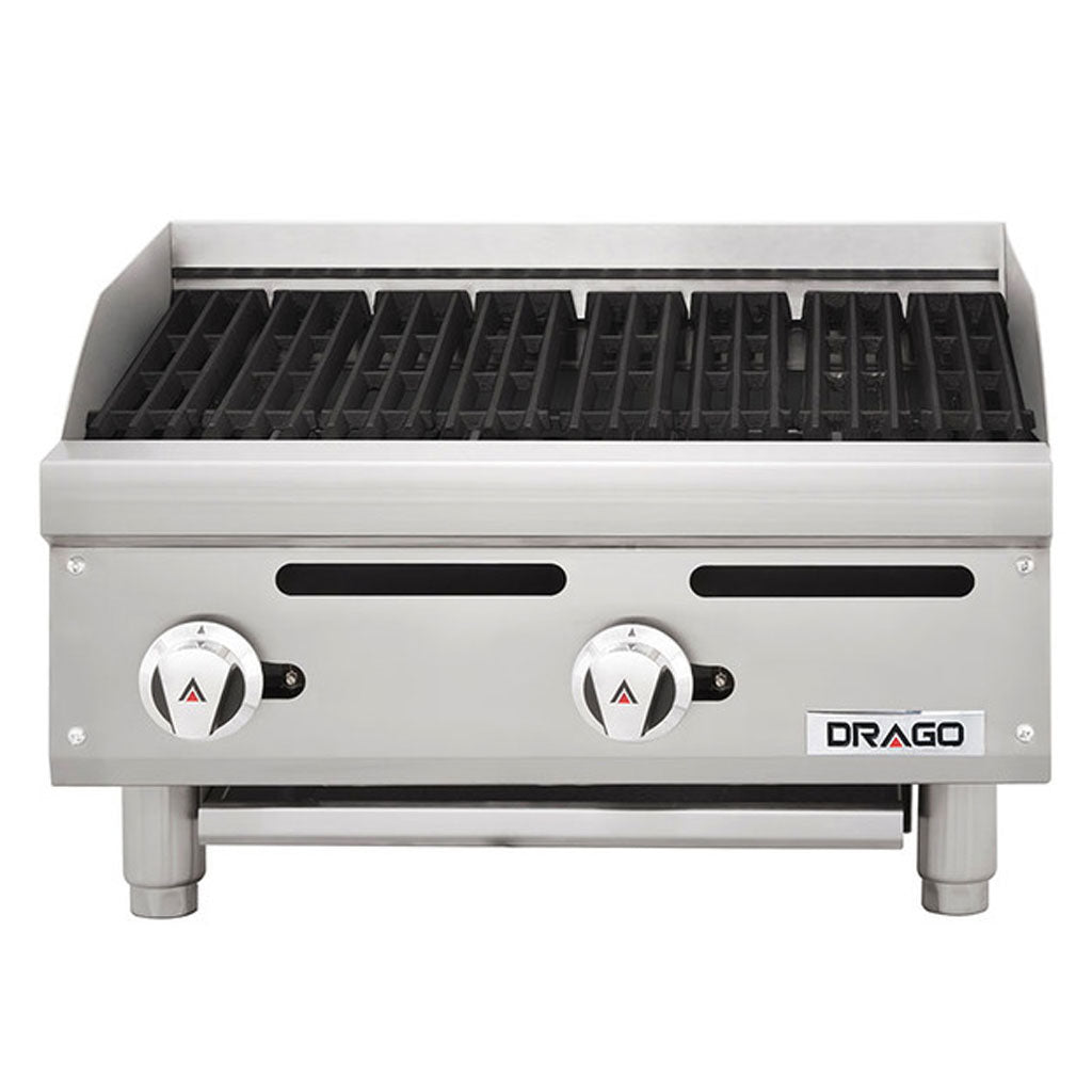 Asador radiante Drago AG-2R a gas LP vista frontal para restaurante