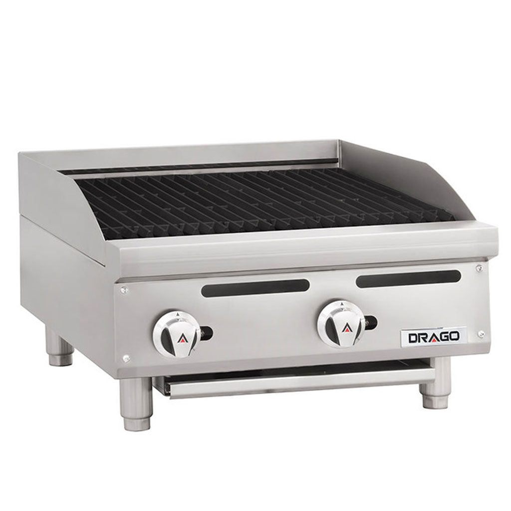 Asador Drago 2 quemadores modelo AG-2R vista en ángulo de trabajo