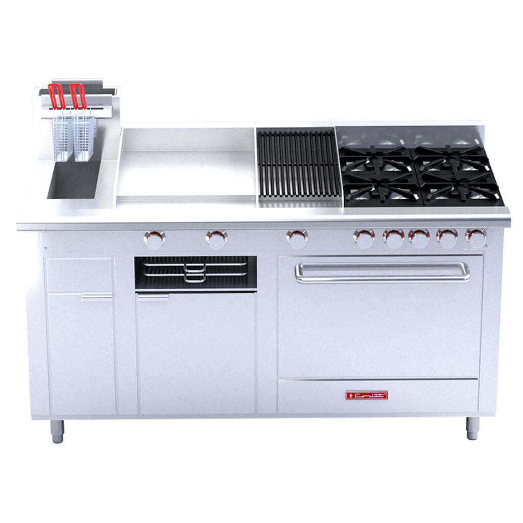 Plancha con gratinador de la estufa industrial Coriat Turbo Master de piso