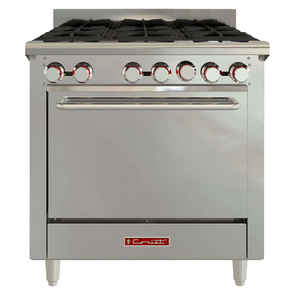 Estufa industrial 6 quemadores Coriat EC-6-HG con horno grande vista frontal