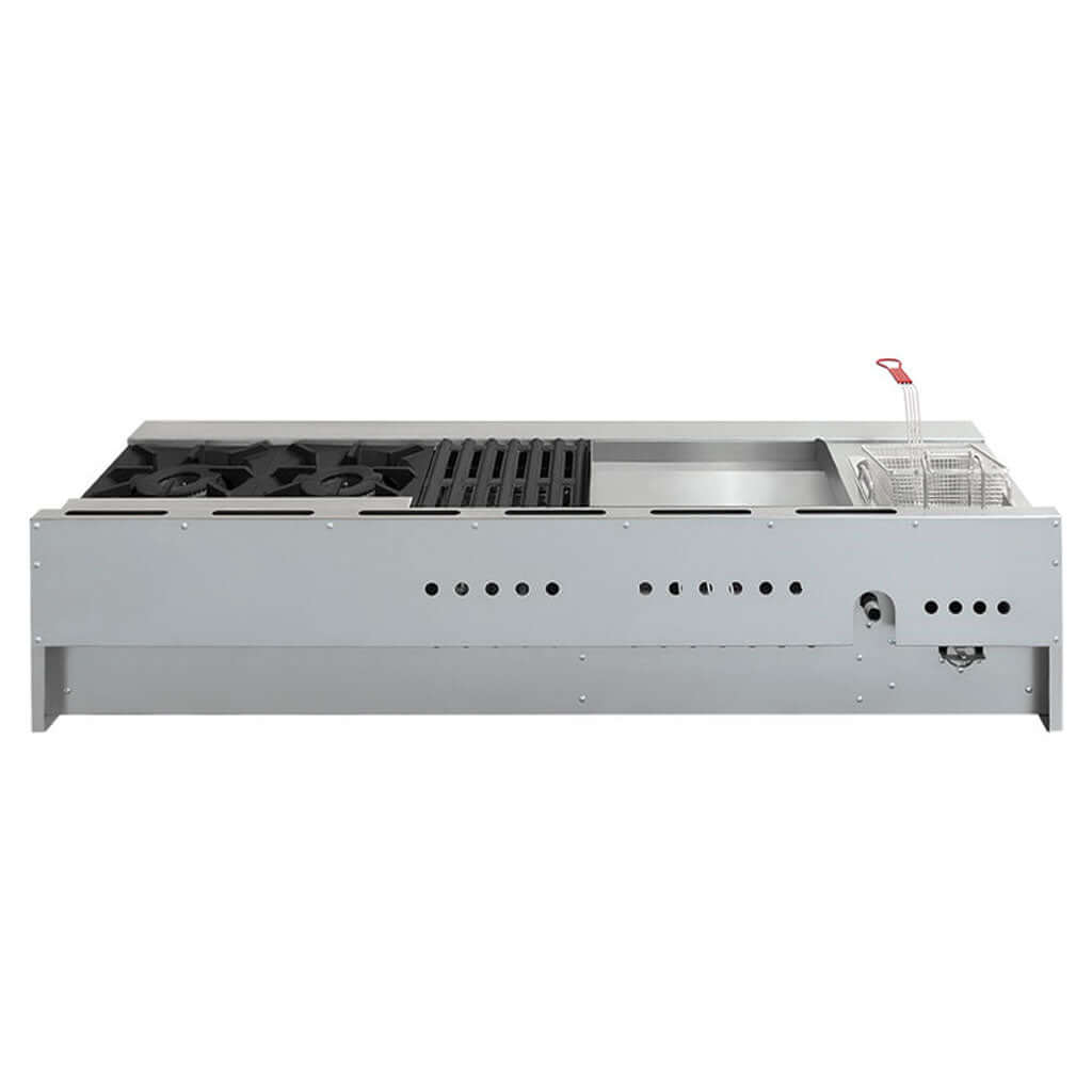 Estufa industrial Drago UDM Slim en vista 3/4 mostrando parrillas y superficie de trabajo
