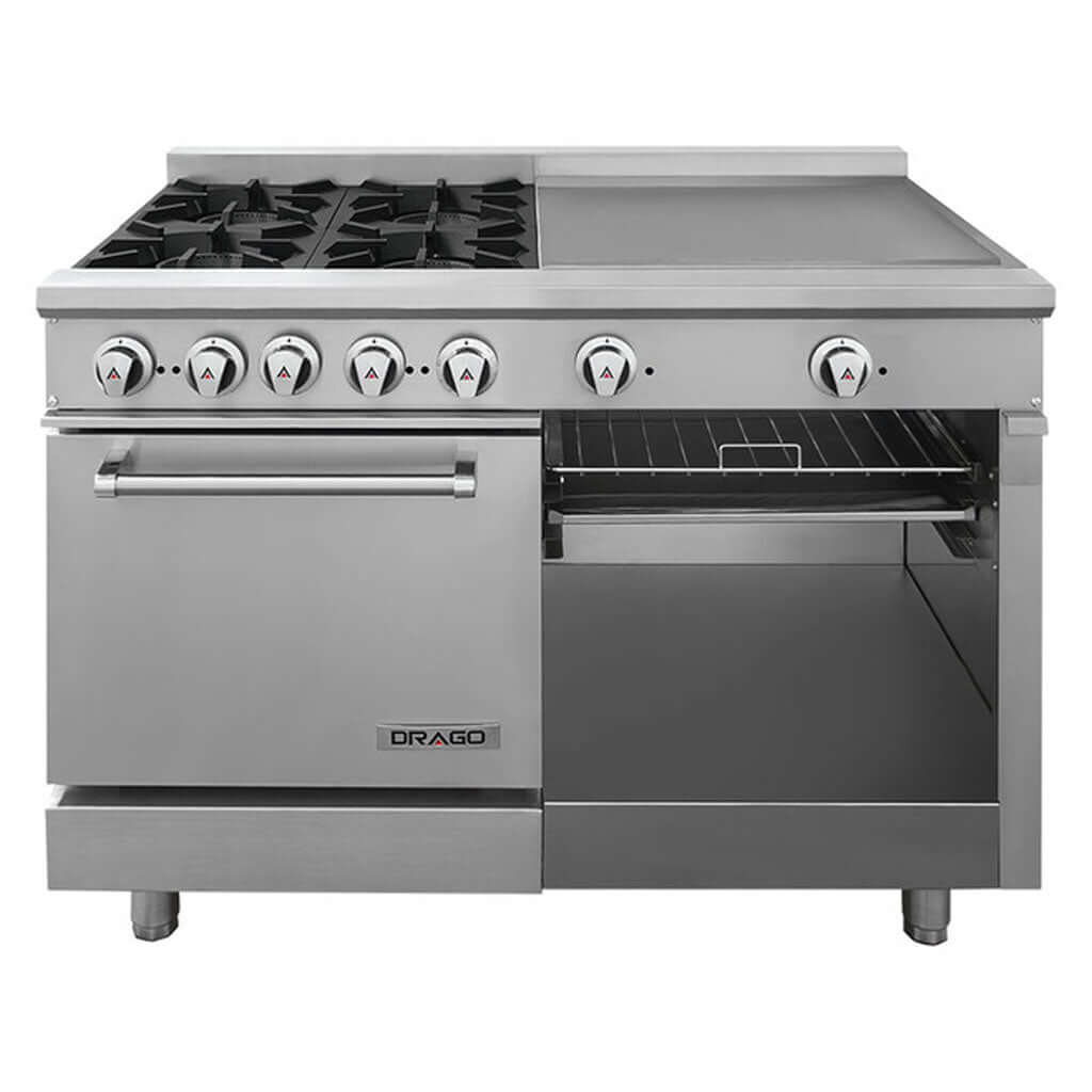 Parrillas de hierro fundido y quemadores de la estufa industrial Drago CG-41PD (4 quemadores)