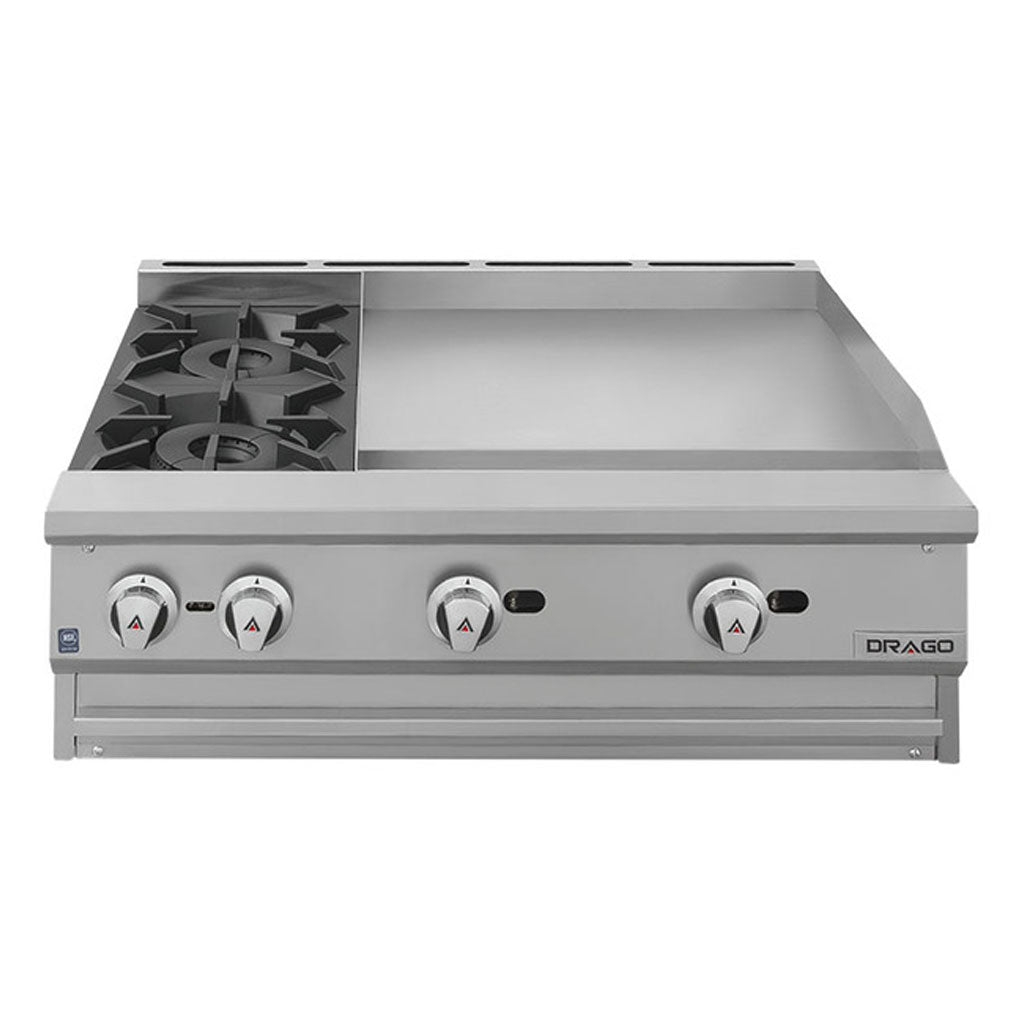 Estufa industrial Drago CG-20PD con plancha de 2 pies en acero pulido