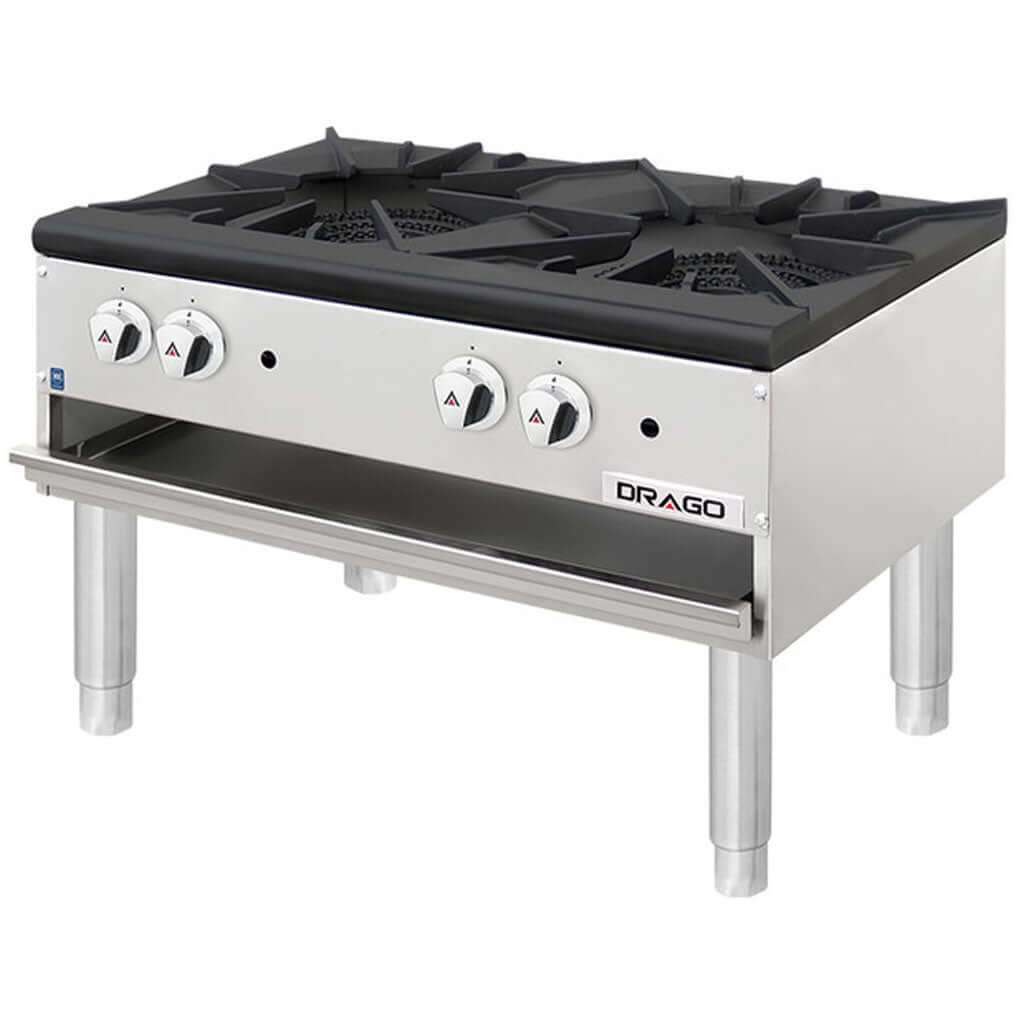 Estufón industrial de gas LP 2 quemadores Drago GPFO-02-HSH vista frontal