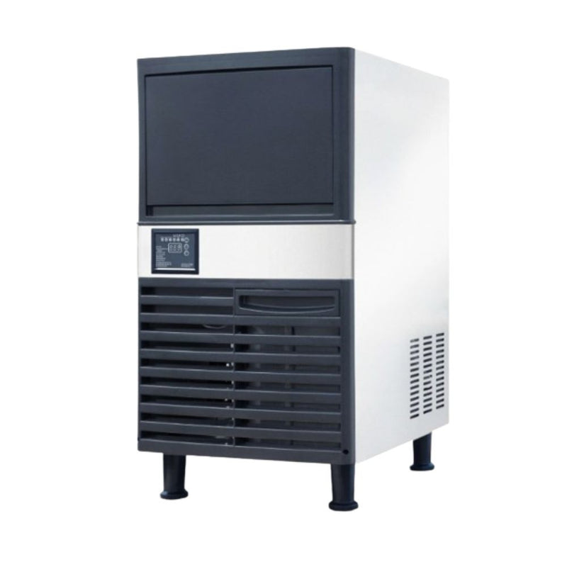 Máquina fabricadora de hielo SNOOKER SK-80P de 36 kg por día con gabinete inoxidable, puerta frontal abatible y rejilla de ventilación