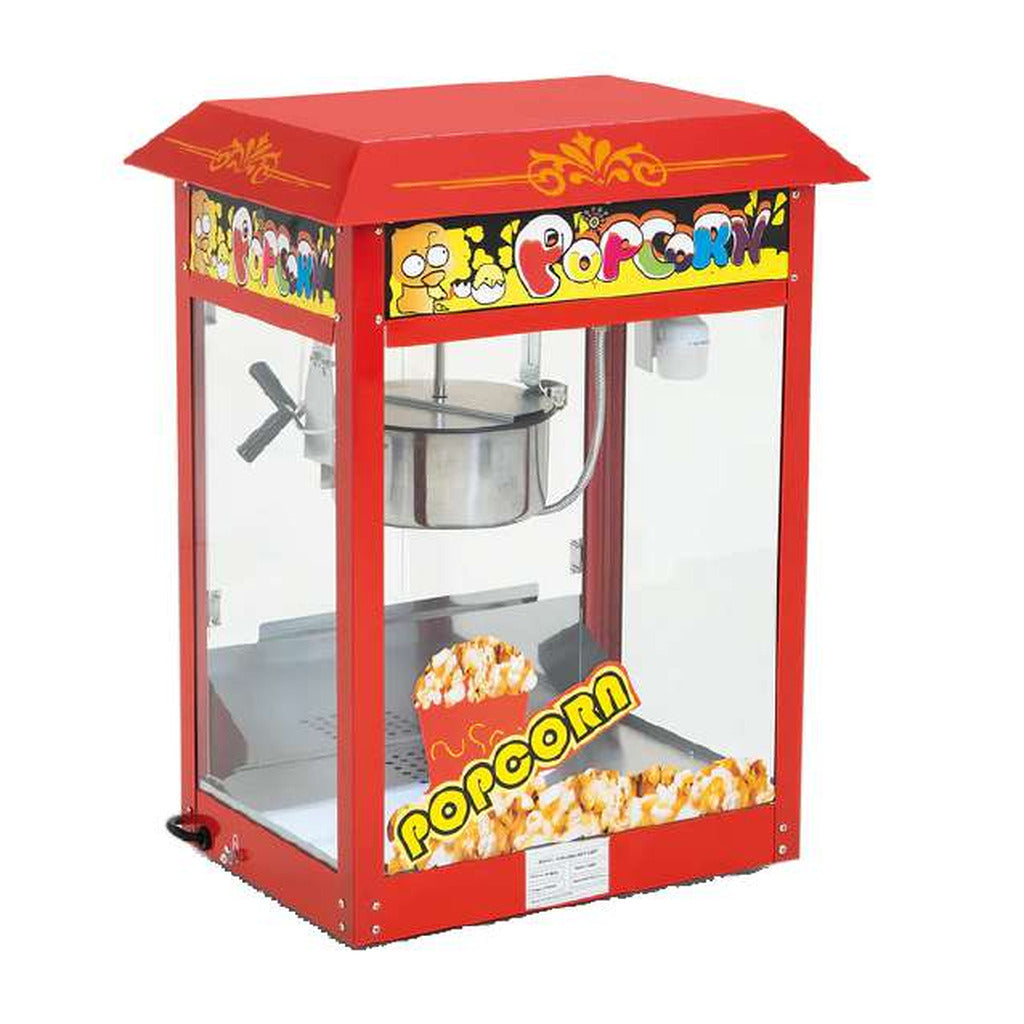 Fabricadora de palomitas eléctrica MIGSA MPE6 de 6 onzas, gabinete rojo esmaltado, olla de acero inoxidable y cristal