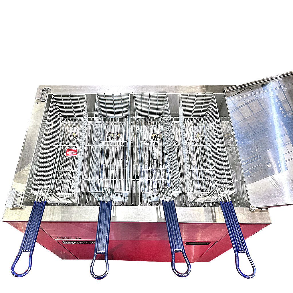 Freidora eléctrica industrial Metalcubas con válvula de drenaje y zona fría de aceite.
