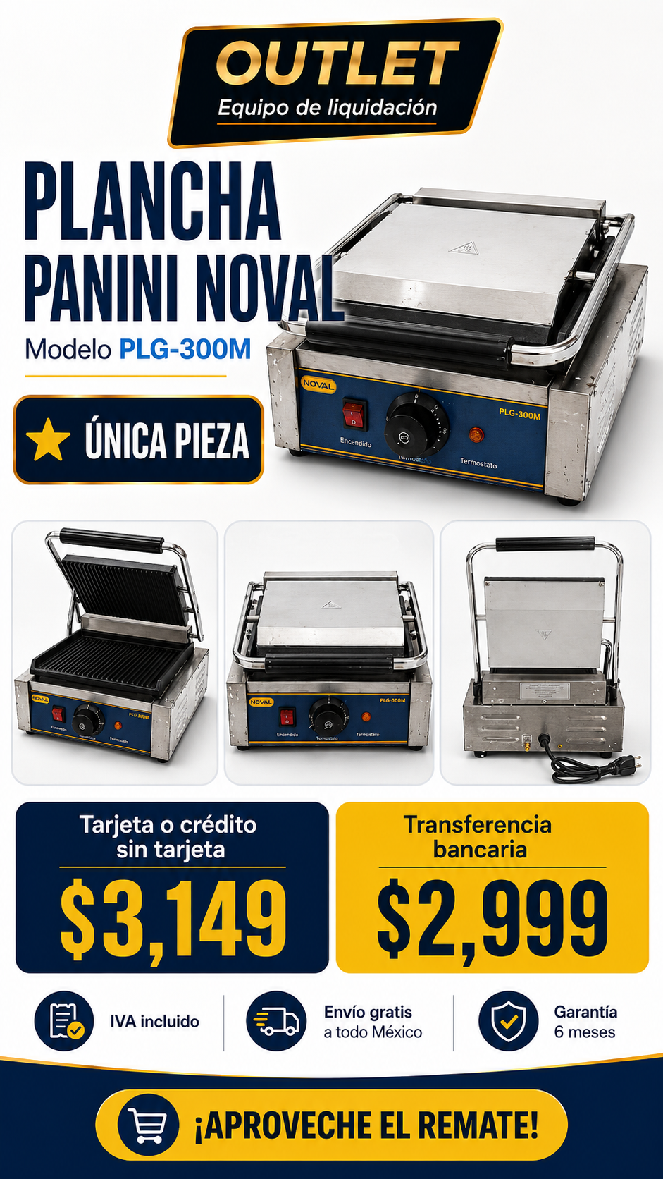 Plancha para Paninis Noval PLG-300M Outlet de Liquidación