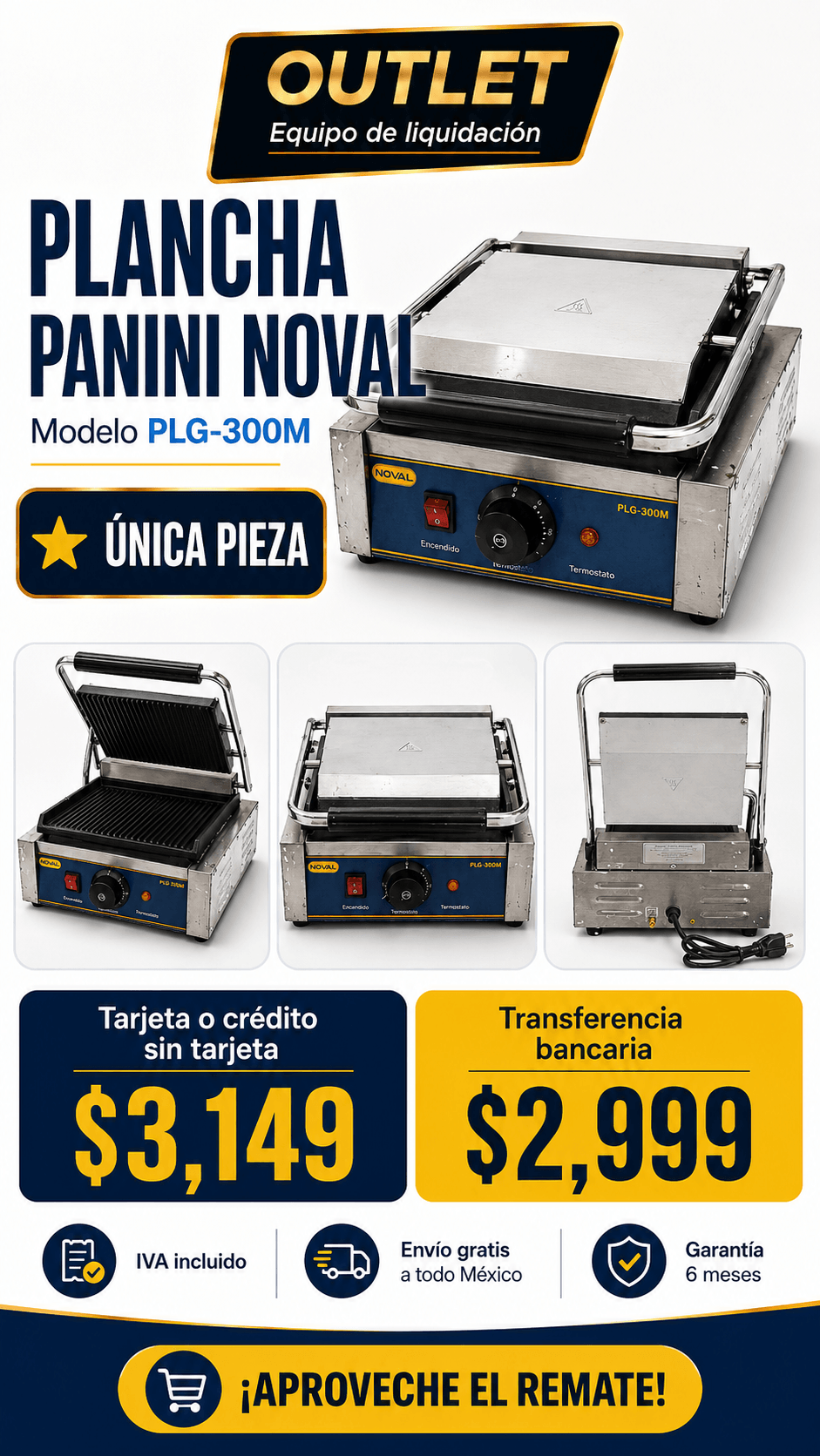 Plancha para Paninis Noval PLG-300M Outlet de Liquidación
