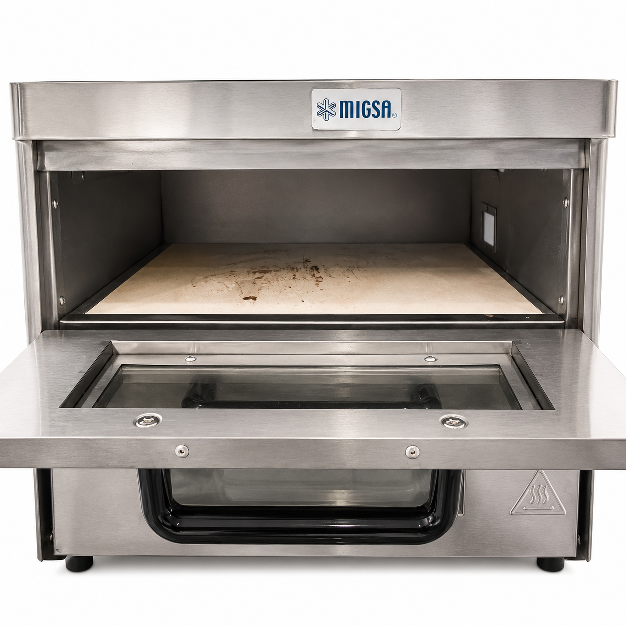 Interior real con piso refractario del horno Migsa HPD-2