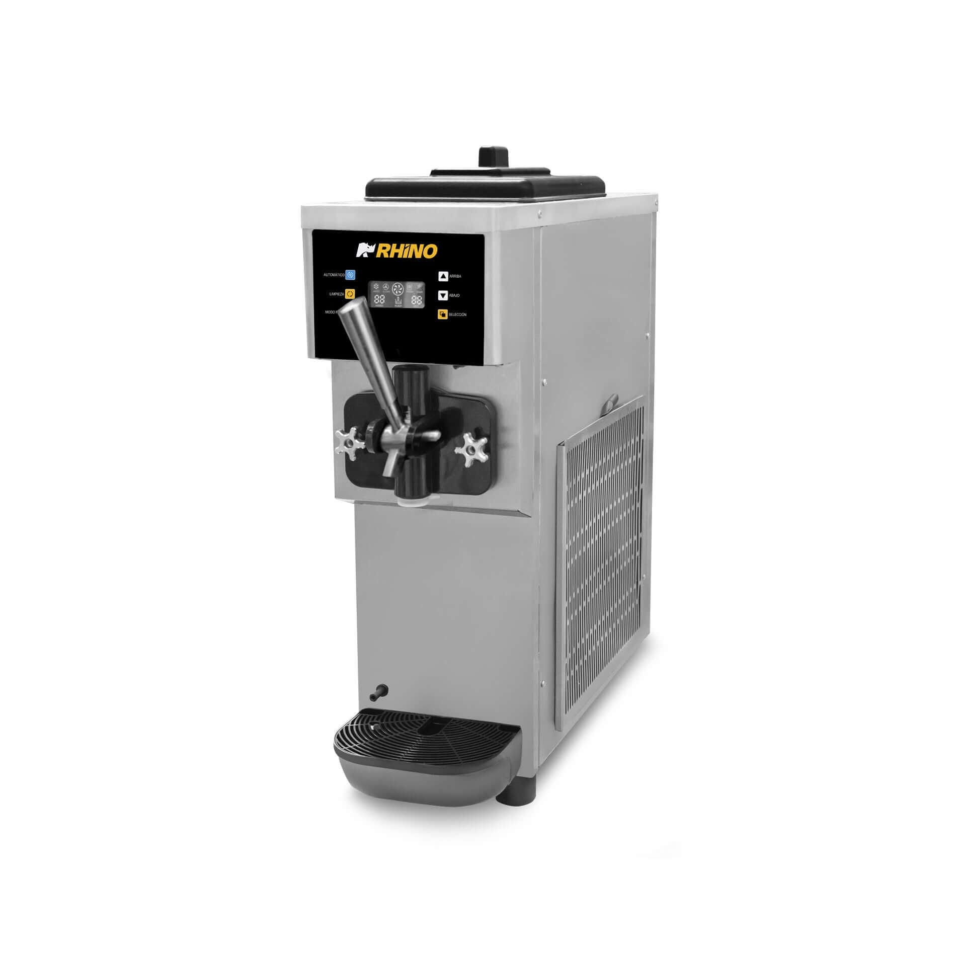 Máquina para helado suave profesional Rhino modelo HELA-10 en mostrador
