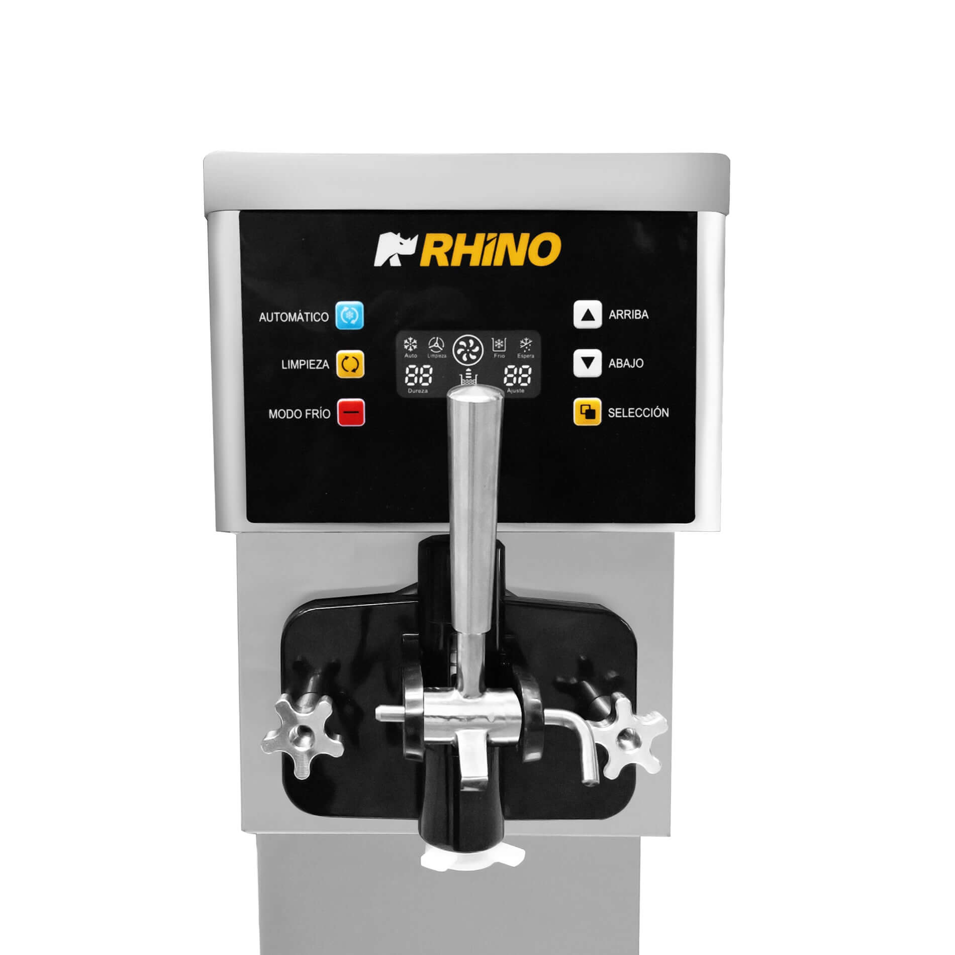 Detalle del dispensador de helado suave Rhino HELA-10 un sabor