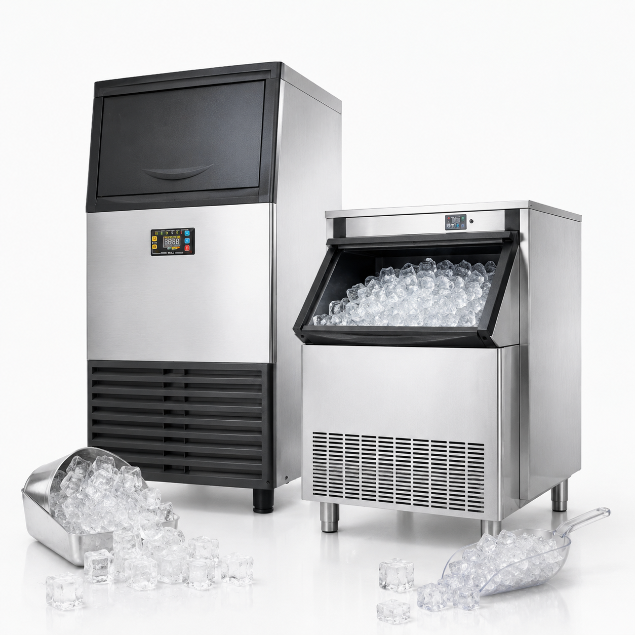 Máquina industrial de hielo en cubos para restaurantes, bares, cafeterías y negocios de alimentos.
