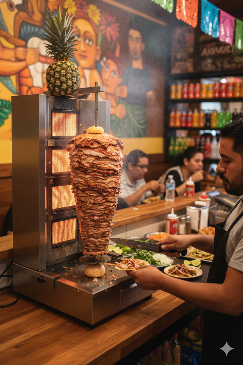 Asador de tacos al pastor Migsa BN-RG04 infrarrojo a gas LP vista lateral