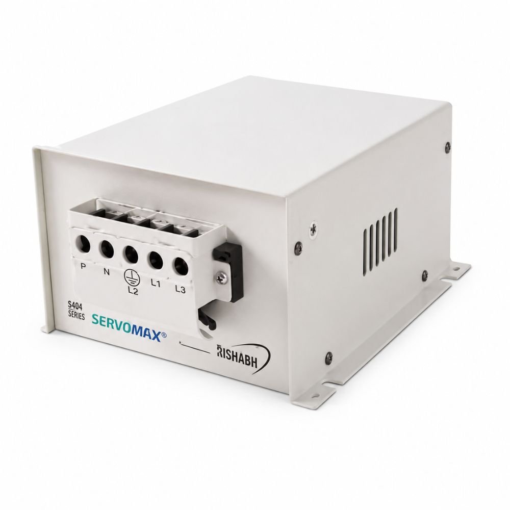 Regulador de voltaje MIGSA RHS-3000T de 3000 W, imagen comercial del producto con conectores terminales