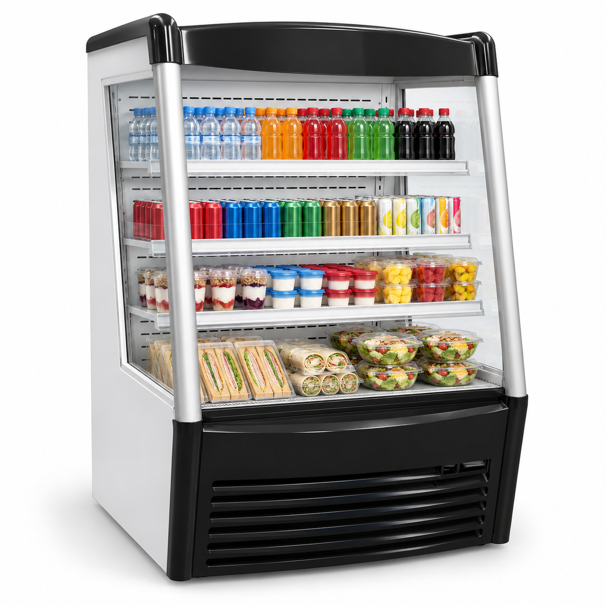 Mural refrigerado MIGSA RTS-390L con bebidas y alimentos en exhibición