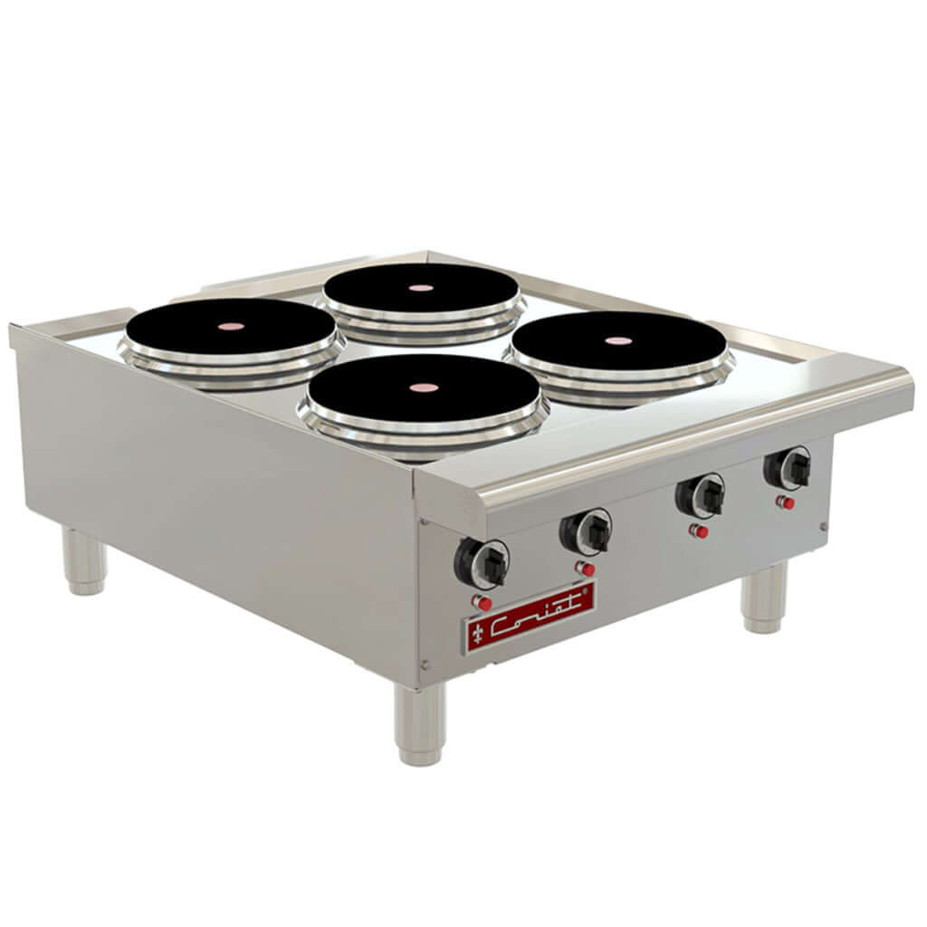 Parrilla eléctrica Coriat PCV-4-E Master en ángulo con 4 platos