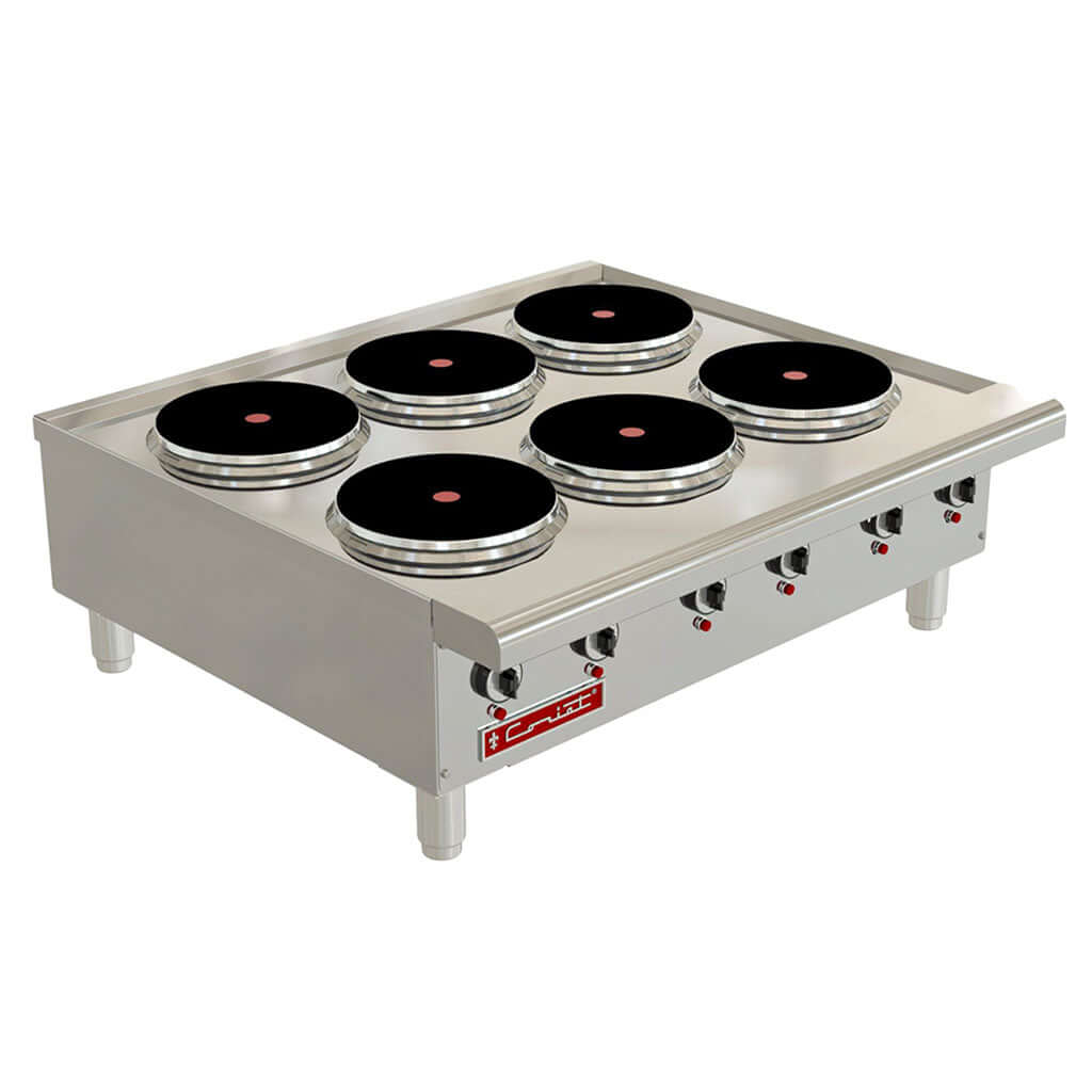 Parrilla eléctrica Coriat PCV-6-E Master vista en ángulo para cocina industrial