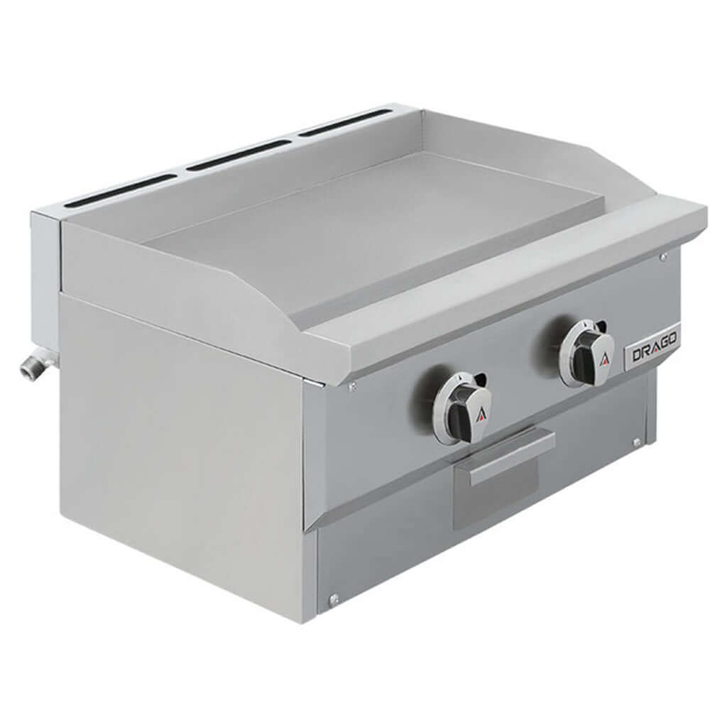 Plancha industrial 2 quemadores Drago PG-2 Slim vista lateral en acero inoxidable
