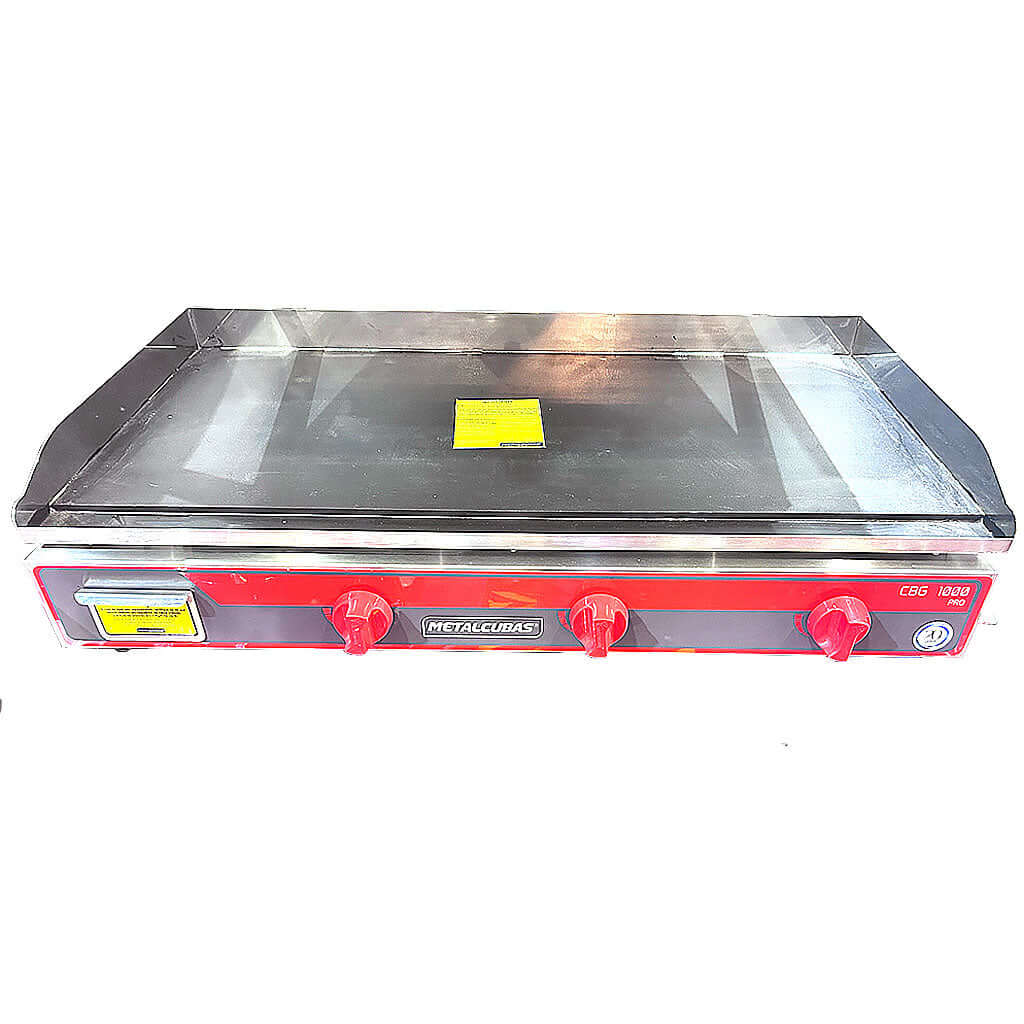 Plancha para comida Metalcubas CBG1000 PRO con bandeja receptora de grasa y tres quemadores