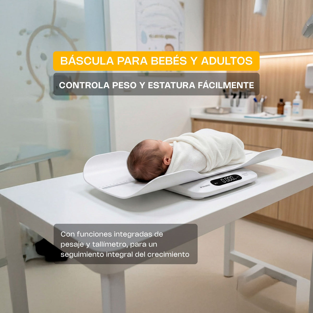 Báscula RHINO BABEPE-180 para pesaje de bebés, con bandeja de medición.